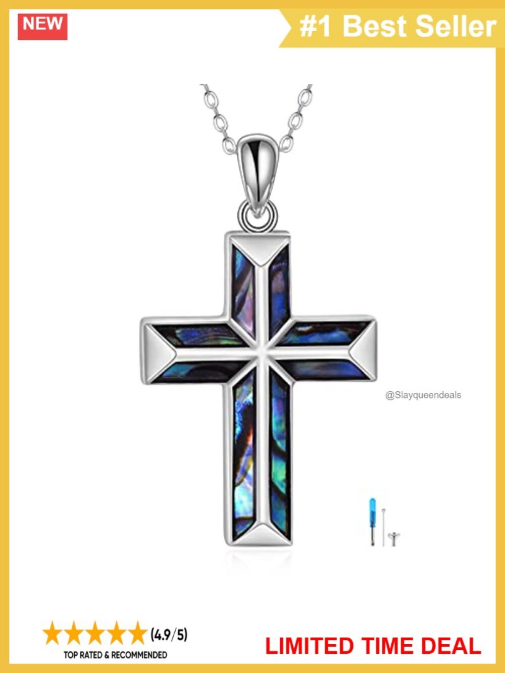 Sterling Silver Cross Urn Necklace Abalone Shell Memorial Ashes Keepsake Pendant